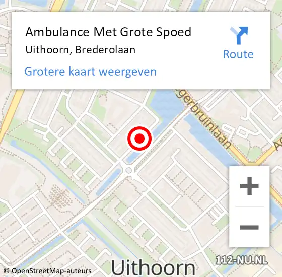 Locatie op kaart van de 112 melding: Ambulance Met Grote Spoed Naar Uithoorn, Brederolaan op 26 mei 2018 15:37