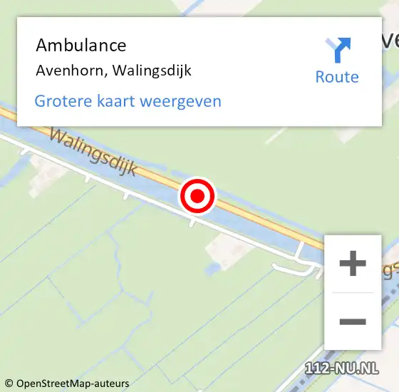 Locatie op kaart van de 112 melding: Ambulance Avenhorn, Walingsdijk op 26 mei 2018 15:45