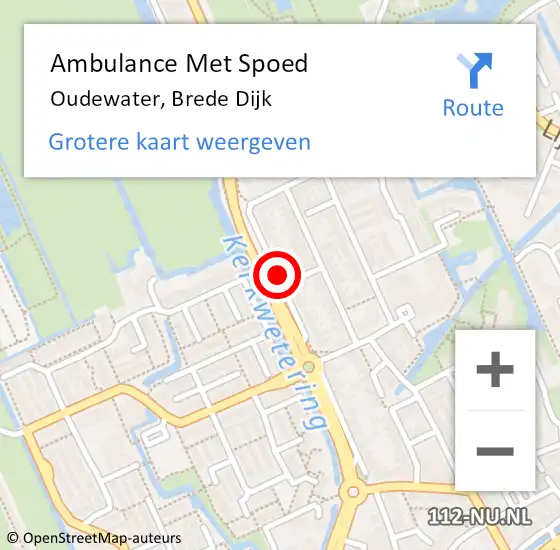 Locatie op kaart van de 112 melding: Ambulance Met Spoed Naar Oudewater, Brede Dijk op 26 mei 2018 16:09