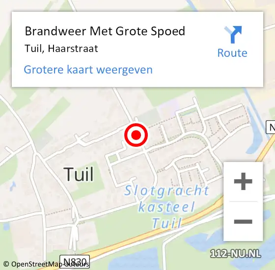 Locatie op kaart van de 112 melding: Brandweer Met Grote Spoed Naar Tuil, Haarstraat op 25 februari 2014 18:23