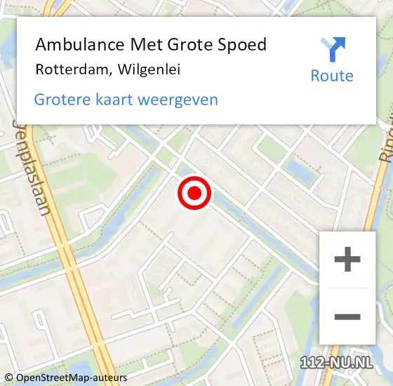 Locatie op kaart van de 112 melding: Ambulance Met Grote Spoed Naar Rotterdam, Wilgenlei op 26 mei 2018 20:02