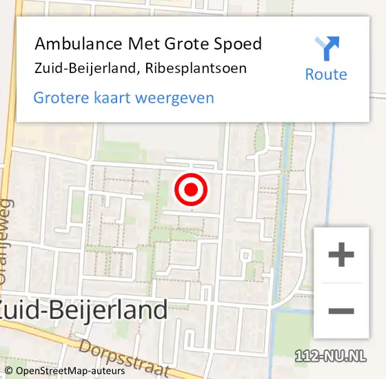 Locatie op kaart van de 112 melding: Ambulance Met Grote Spoed Naar Zuid-Beijerland, Ribesplantsoen op 26 mei 2018 22:01