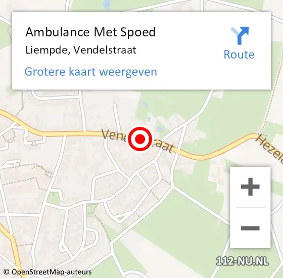 Locatie op kaart van de 112 melding: Ambulance Met Spoed Naar Liempde, Vendelstraat op 26 mei 2018 22:21