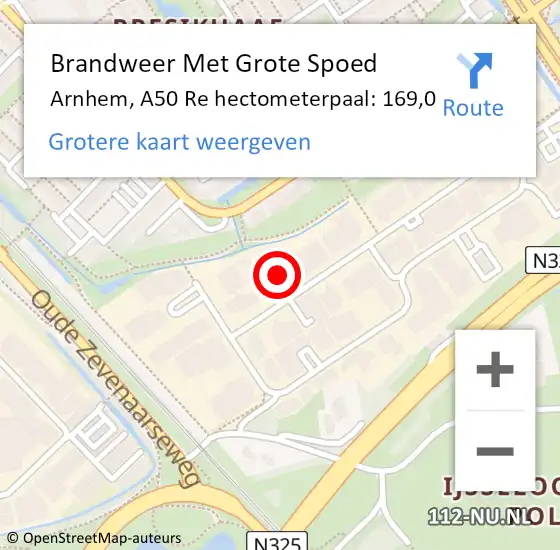Locatie op kaart van de 112 melding: Brandweer Met Grote Spoed Naar Arnhem, A50 Re hectometerpaal: 184,6 op 26 mei 2018 23:27