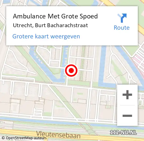 Locatie op kaart van de 112 melding: Ambulance Met Grote Spoed Naar Utrecht, Burt Bacharachstraat op 26 mei 2018 23:42