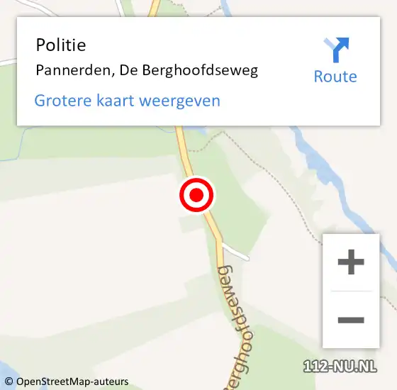Locatie op kaart van de 112 melding: Politie Pannerden, De Berghoofdseweg op 27 mei 2018 00:09