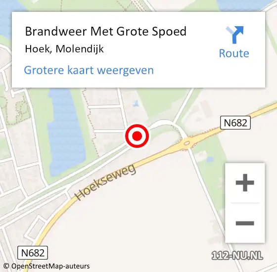 Locatie op kaart van de 112 melding: Brandweer Met Grote Spoed Naar Hoek, Molendijk op 27 mei 2018 00:14