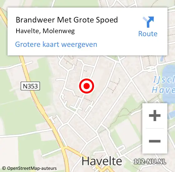 Locatie op kaart van de 112 melding: Brandweer Met Grote Spoed Naar Havelte, Molenweg op 27 mei 2018 01:57