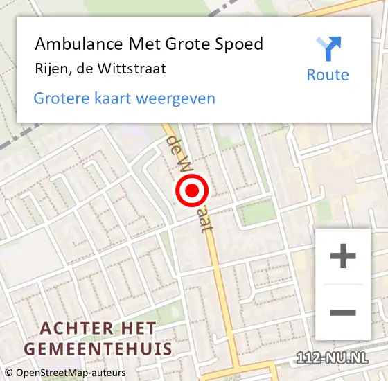 Locatie op kaart van de 112 melding: Ambulance Met Grote Spoed Naar Rijen, de Wittstraat op 27 mei 2018 03:07
