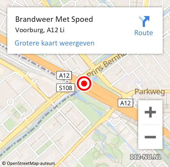Locatie op kaart van de 112 melding: Brandweer Met Spoed Naar Voorburg, A12 Li op 27 mei 2018 03:45