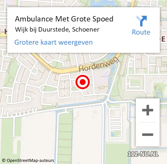 Locatie op kaart van de 112 melding: Ambulance Met Grote Spoed Naar Wijk bij Duurstede, Schoener op 27 mei 2018 03:48