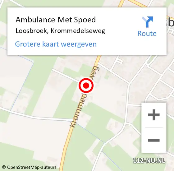 Locatie op kaart van de 112 melding: Ambulance Met Spoed Naar Loosbroek, Krommedelseweg op 27 mei 2018 04:53