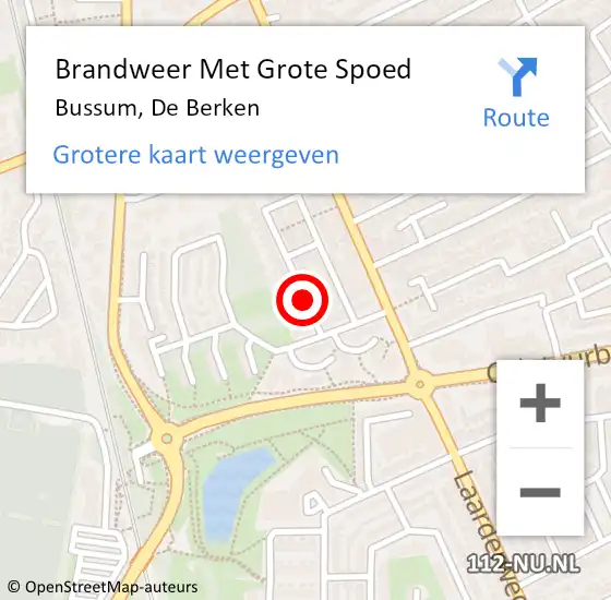 Locatie op kaart van de 112 melding: Brandweer Met Grote Spoed Naar Bussum, De Berken op 27 mei 2018 06:05