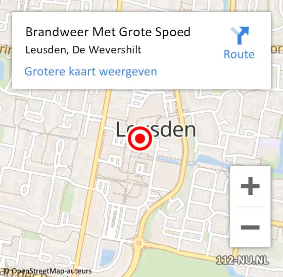 Locatie op kaart van de 112 melding: Brandweer Met Grote Spoed Naar Leusden, De Wevershilt op 27 mei 2018 06:30