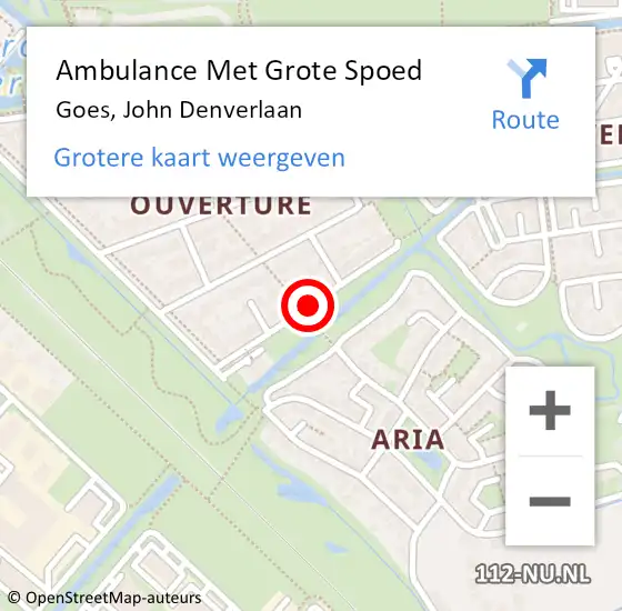 Locatie op kaart van de 112 melding: Ambulance Met Grote Spoed Naar Goes, John Denverlaan op 27 mei 2018 07:53