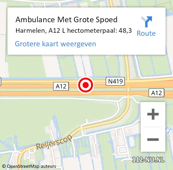 Locatie op kaart van de 112 melding: Ambulance Met Grote Spoed Naar Harmelen, A12 L hectometerpaal: 48,3 op 27 mei 2018 08:04