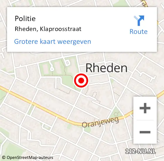 Locatie op kaart van de 112 melding: Politie Rheden, Klaproosstraat op 27 mei 2018 08:46