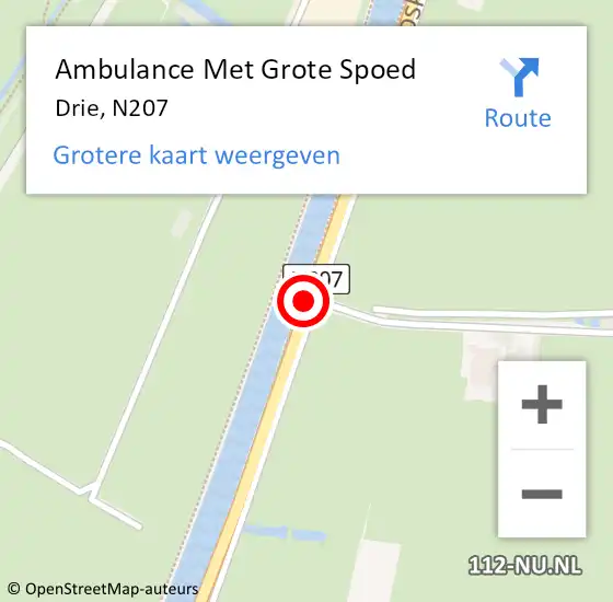 Locatie op kaart van de 112 melding: Ambulance Met Grote Spoed Naar Drie, N207 op 27 mei 2018 08:51
