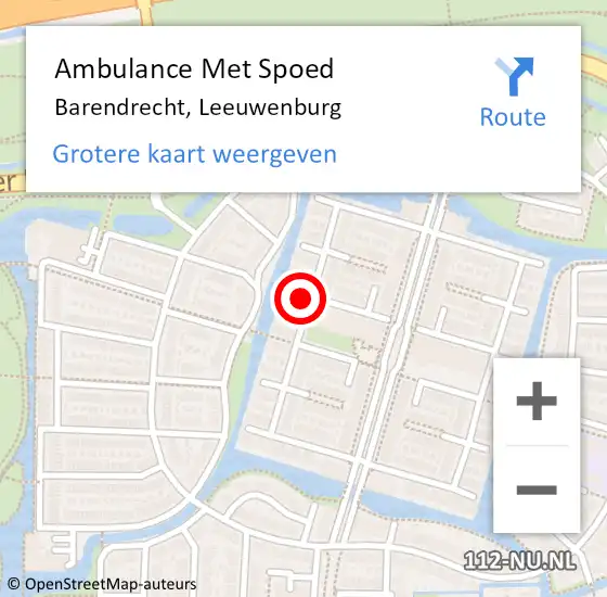 Locatie op kaart van de 112 melding: Ambulance Met Spoed Naar Barendrecht, Leeuwenburg op 27 mei 2018 09:02