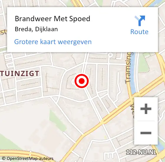 Locatie op kaart van de 112 melding: Brandweer Met Spoed Naar Breda, Dijklaan op 27 mei 2018 09:39