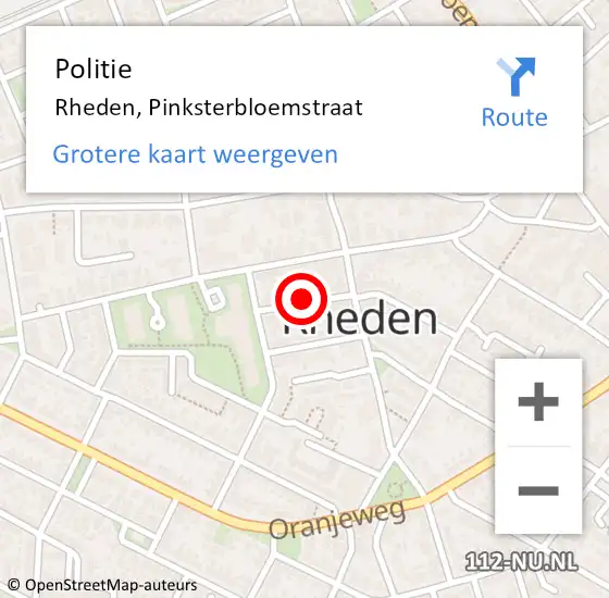 Locatie op kaart van de 112 melding: Politie Rheden, Pinksterbloemstraat op 27 mei 2018 10:17