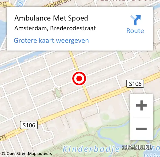 Locatie op kaart van de 112 melding: Ambulance Met Spoed Naar Amsterdam, Brederodestraat op 27 mei 2018 11:22