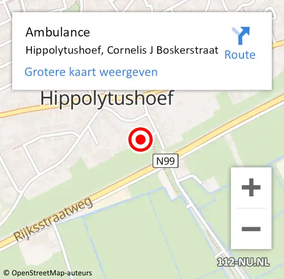 Locatie op kaart van de 112 melding: Ambulance Hippolytushoef, Cornelis J Boskerstraat op 27 mei 2018 11:37