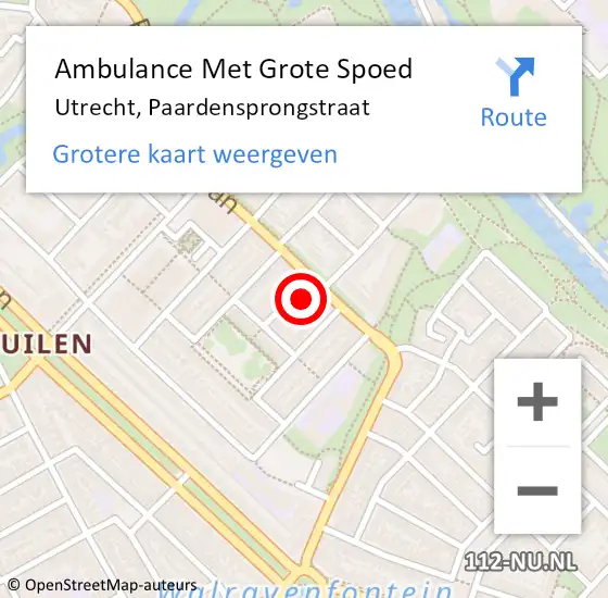 Locatie op kaart van de 112 melding: Ambulance Met Grote Spoed Naar Utrecht, Paardensprongstraat op 27 mei 2018 11:50