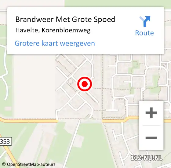 Locatie op kaart van de 112 melding: Brandweer Met Grote Spoed Naar Havelte, Korenbloemweg op 27 mei 2018 11:56