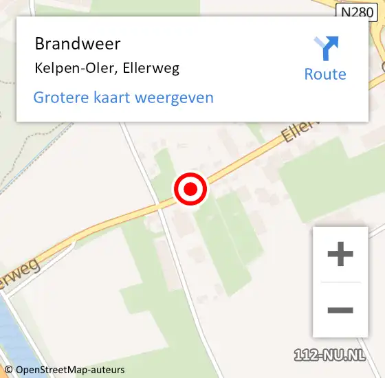 Locatie op kaart van de 112 melding: Brandweer Kelpen-Oler, Ellerweg op 27 mei 2018 12:04