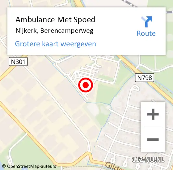Locatie op kaart van de 112 melding: Ambulance Met Spoed Naar Nijkerk, Berencamperweg op 27 mei 2018 12:42