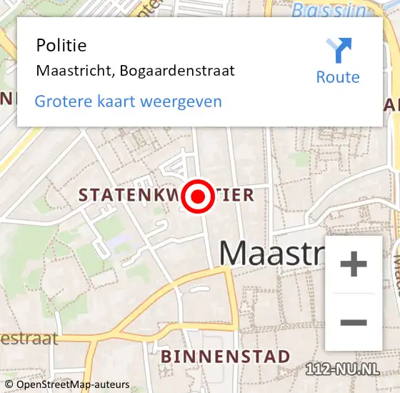 Locatie op kaart van de 112 melding: Politie Maastricht, Bogaardenstraat op 27 mei 2018 12:50