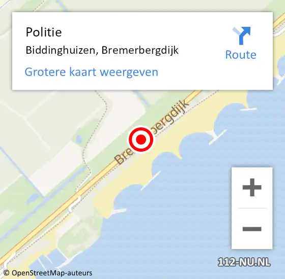 Locatie op kaart van de 112 melding: Politie Biddinghuizen, Bremerbergdijk op 27 mei 2018 14:23