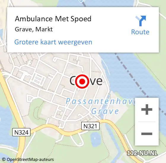 Locatie op kaart van de 112 melding: Ambulance Met Spoed Naar Grave, Markt op 27 mei 2018 14:33