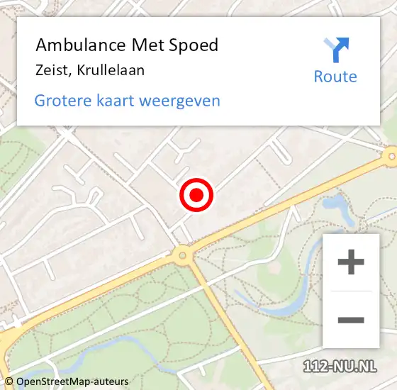 Locatie op kaart van de 112 melding: Ambulance Met Spoed Naar Zeist, Krullelaan op 27 mei 2018 14:59