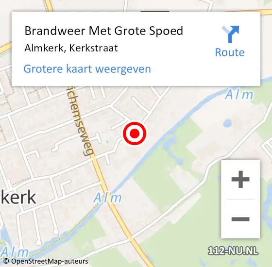 Locatie op kaart van de 112 melding: Brandweer Met Grote Spoed Naar Almkerk, Kerkstraat op 27 mei 2018 16:02