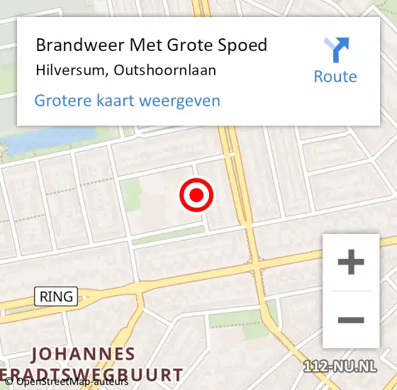 Locatie op kaart van de 112 melding: Brandweer Met Grote Spoed Naar Hilversum, Outshoornlaan op 27 mei 2018 17:41