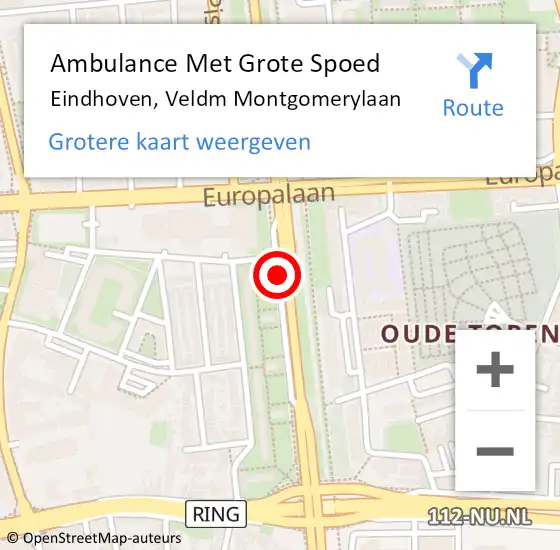 Locatie op kaart van de 112 melding: Ambulance Met Grote Spoed Naar Eindhoven, Veldm Montgomerylaan op 27 mei 2018 19:18