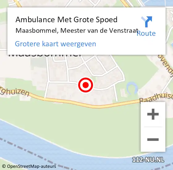 Locatie op kaart van de 112 melding: Ambulance Met Grote Spoed Naar Maasbommel, Meester van de Venstraat op 27 mei 2018 19:20