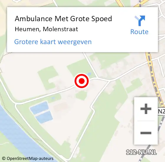 Locatie op kaart van de 112 melding: Ambulance Met Grote Spoed Naar Heumen, Molenstraat op 27 mei 2018 19:24