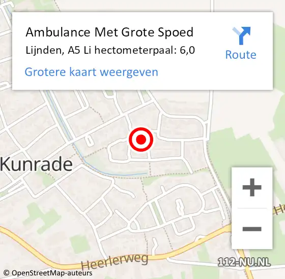 Locatie op kaart van de 112 melding: Ambulance Met Grote Spoed Naar Lijnden, A5 Li hectometerpaal: 6,8 op 27 mei 2018 20:08
