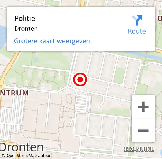 Locatie op kaart van de 112 melding: Politie Dronten op 27 mei 2018 21:49