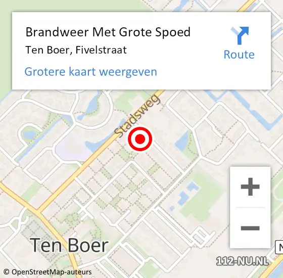 Locatie op kaart van de 112 melding: Brandweer Met Grote Spoed Naar Ten Boer, Fivelstraat op 27 mei 2018 21:50