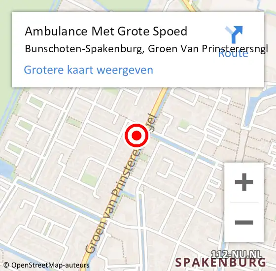 Locatie op kaart van de 112 melding: Ambulance Met Grote Spoed Naar Bunschoten-Spakenburg, Groen Van Prinsterersngl op 27 mei 2018 22:42