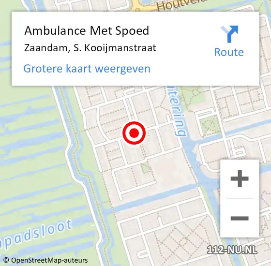 Locatie op kaart van de 112 melding: Ambulance Met Spoed Naar Zaandam, S. Kooijmanstraat op 28 mei 2018 00:47