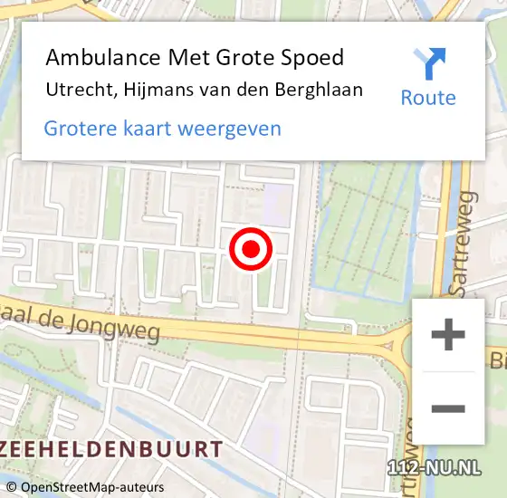 Locatie op kaart van de 112 melding: Ambulance Met Grote Spoed Naar Utrecht, Hijmans van den Berghlaan op 28 mei 2018 01:51