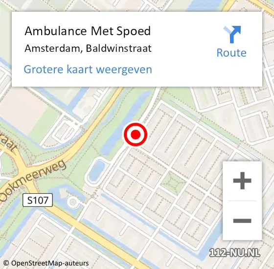 Locatie op kaart van de 112 melding: Ambulance Met Spoed Naar Amsterdam, Baldwinstraat op 28 mei 2018 02:27