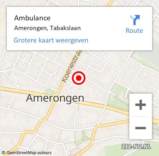 Locatie op kaart van de 112 melding: Ambulance Amerongen, Tabakslaan op 28 mei 2018 02:45