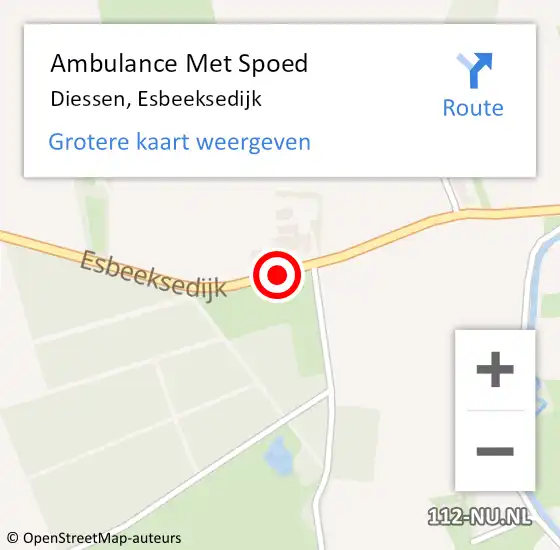 Locatie op kaart van de 112 melding: Ambulance Met Spoed Naar Diessen, Esbeeksedijk op 28 mei 2018 04:27