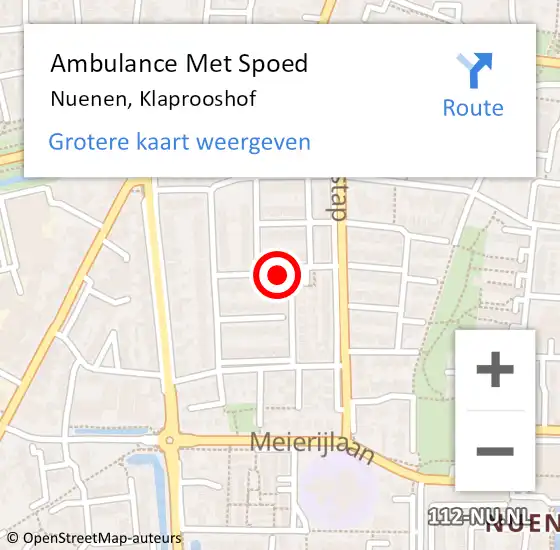 Locatie op kaart van de 112 melding: Ambulance Met Spoed Naar Nuenen, Klaprooshof op 28 mei 2018 04:31